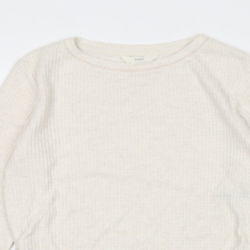 Marks and Spencer Womens Ivory Viscose Basic T-Shirt Size XS Boat Neck - Ruched Detail