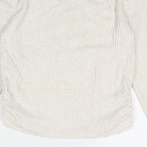 Marks and Spencer Womens Ivory Viscose Basic T-Shirt Size XS Boat Neck - Ruched Detail