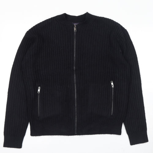 Marks and Spencer Womens Black Round Neck Polyester Full Zip Jumper Size M