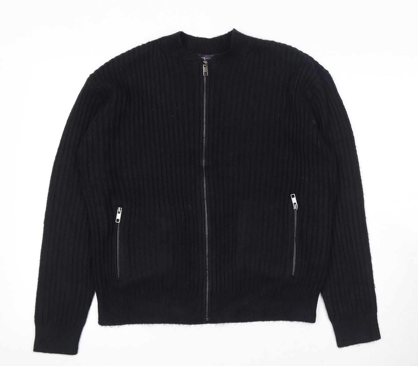 Marks and Spencer Womens Black Round Neck Polyester Full Zip Jumper Size M