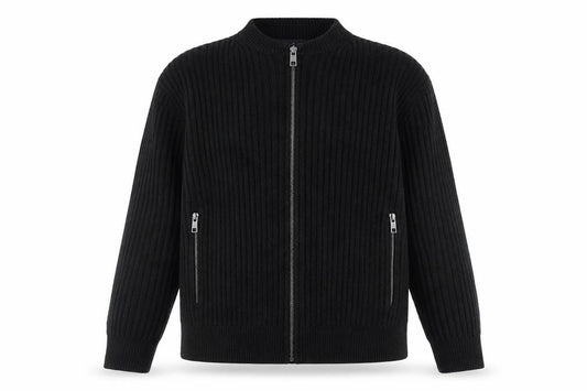 Front view of Marks & Spencer women’s black round neck polyester full zip jumper, size M