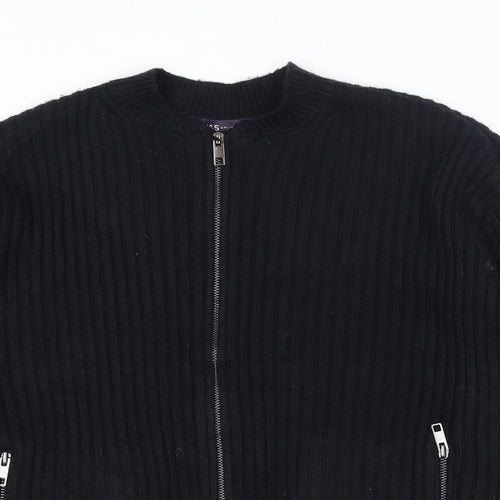 Marks and Spencer Womens Black Round Neck Polyester Full Zip Jumper Size M
