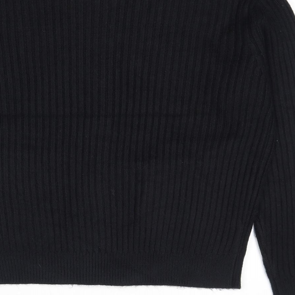 Marks and Spencer Womens Black Round Neck Polyester Full Zip Jumper Size M
