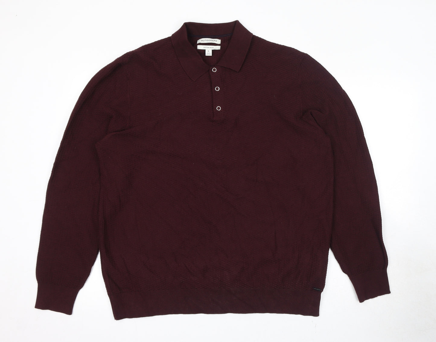 Autograph Mens Red Cotton Polo Size XL Collared Snap