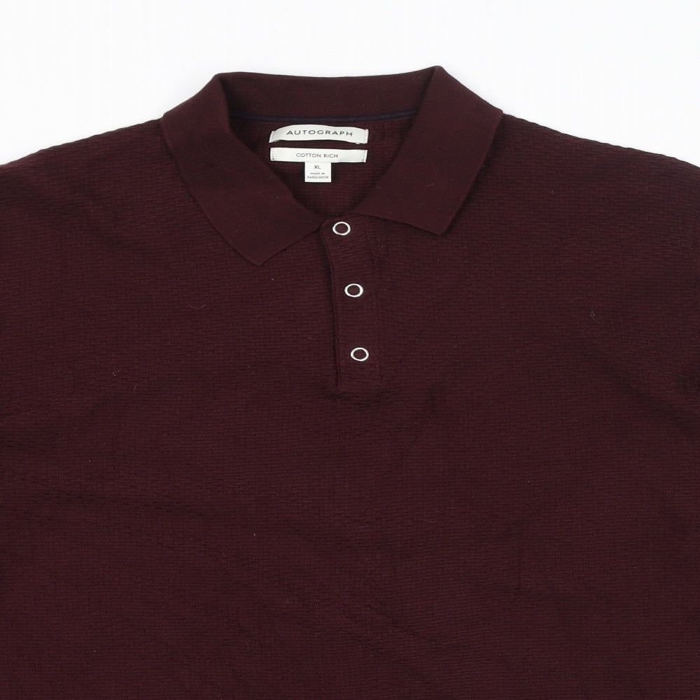 Autograph Mens Red Cotton Polo Size XL Collared Snap