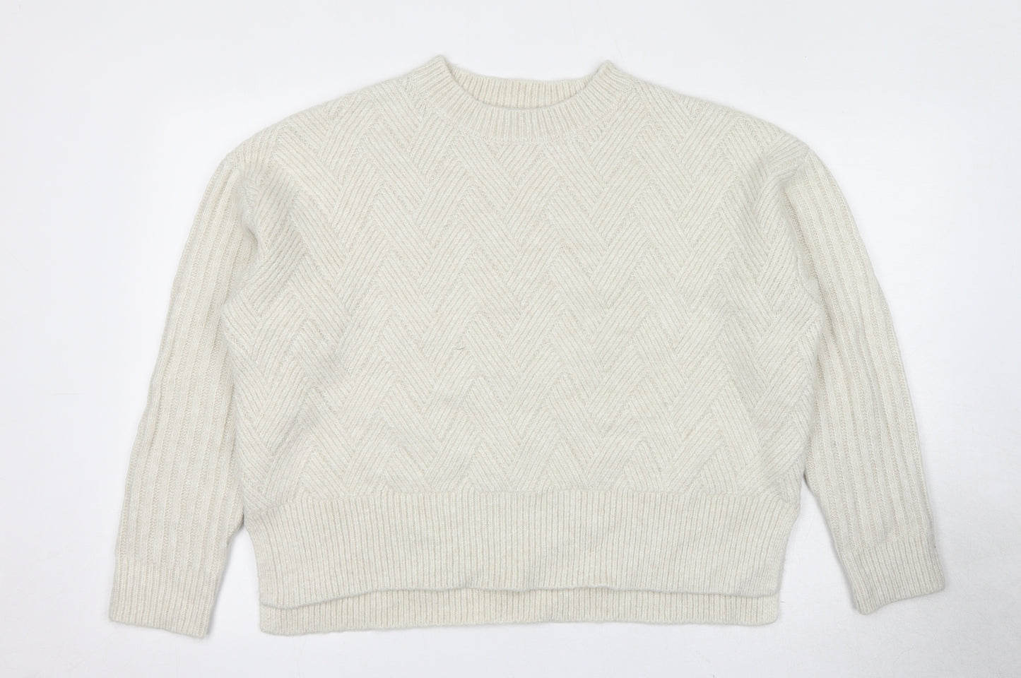 Marks and Spencer Womens Ivory Round Neck Acrylic Pullover Jumper Size L