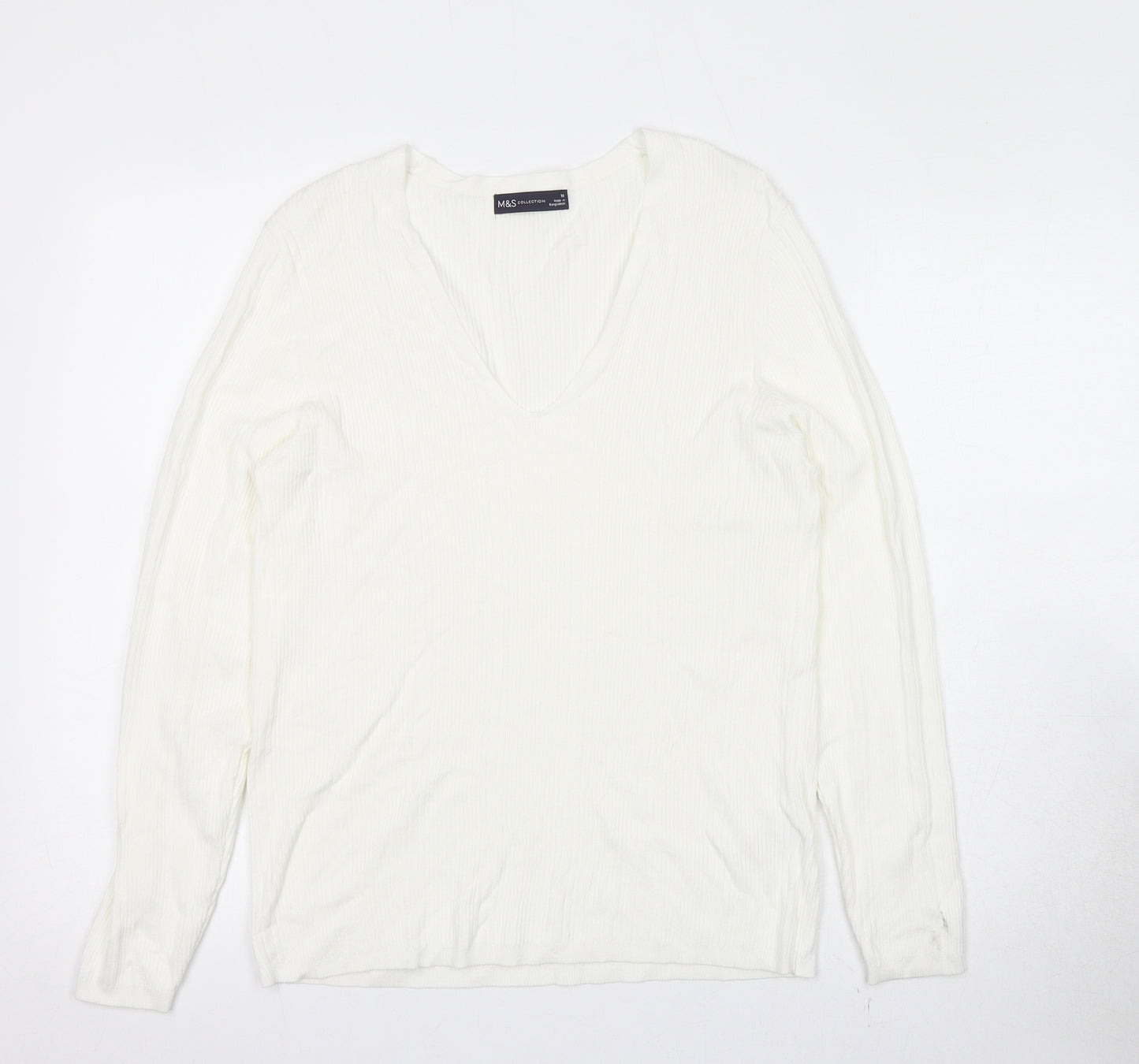 Marks and Spencer Womens Ivory V-Neck Viscose Pullover Jumper Size 18