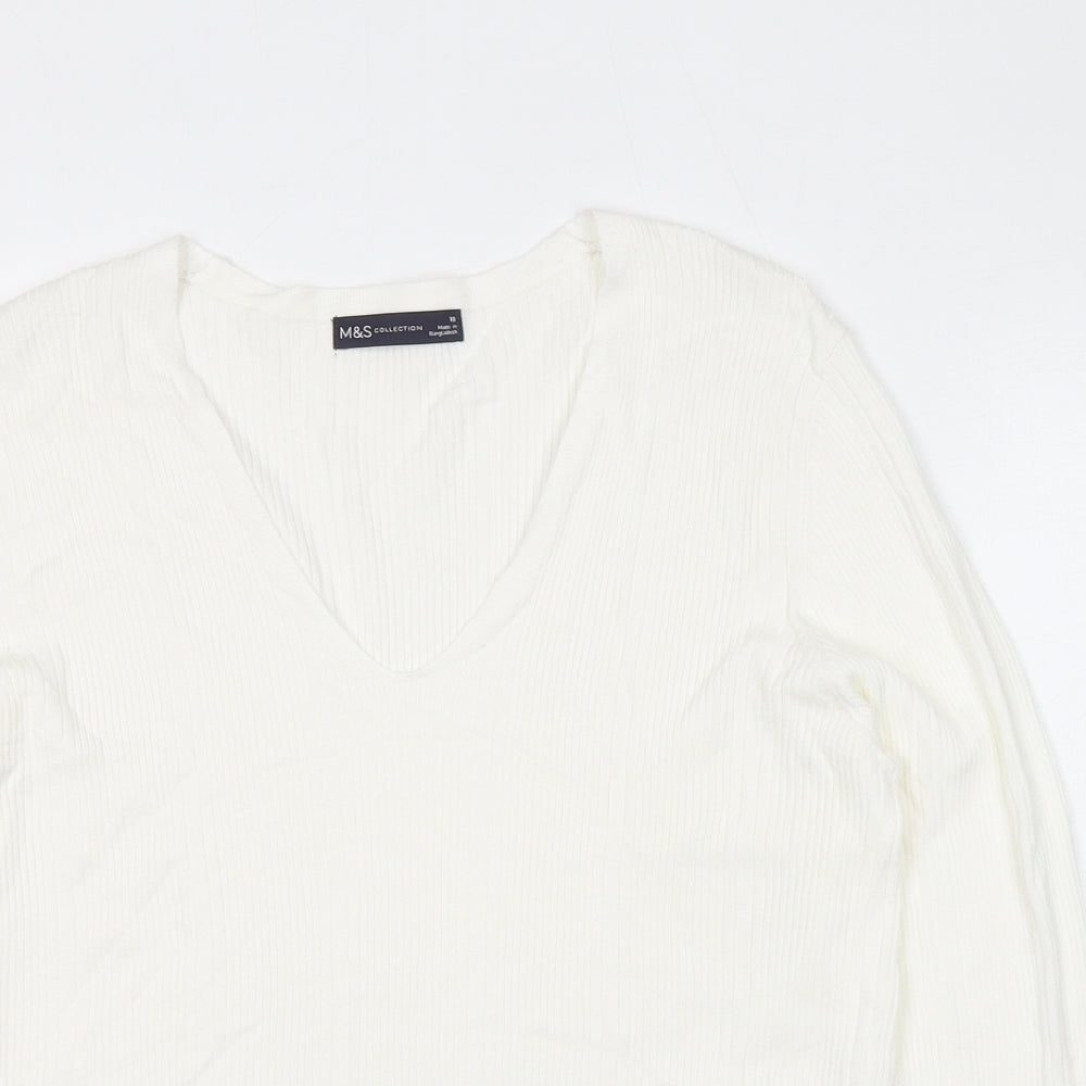 Marks and Spencer Womens Ivory V-Neck Viscose Pullover Jumper Size 18