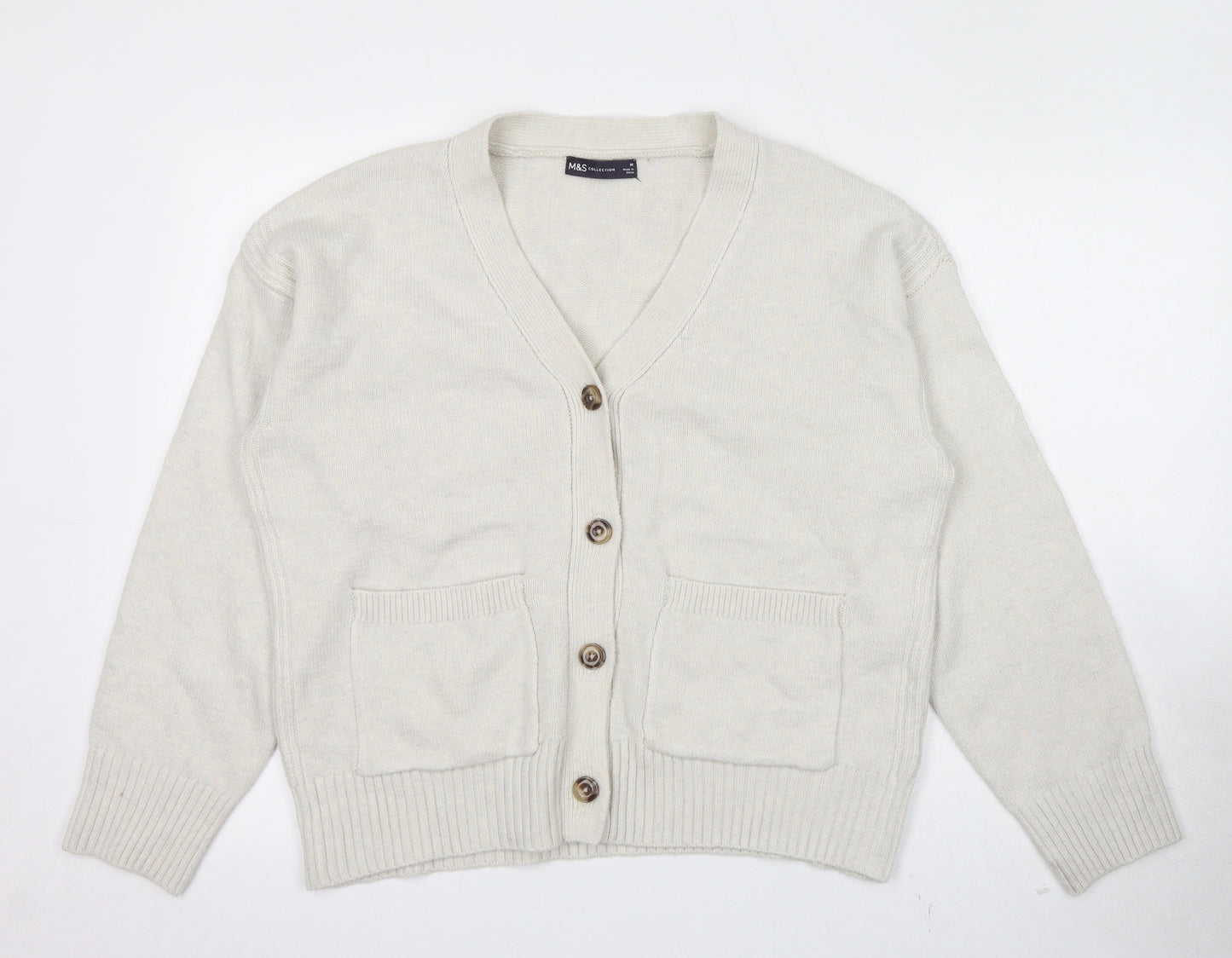 Marks and Spencer Womens Ivory V-Neck Polyester Cardigan Jumper Size M