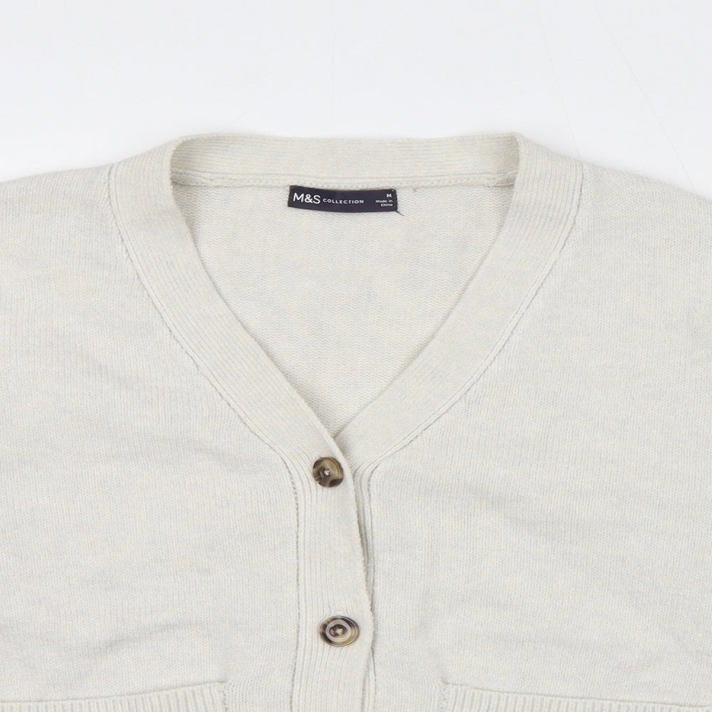 Marks and Spencer Womens Ivory V-Neck Polyester Cardigan Jumper Size M