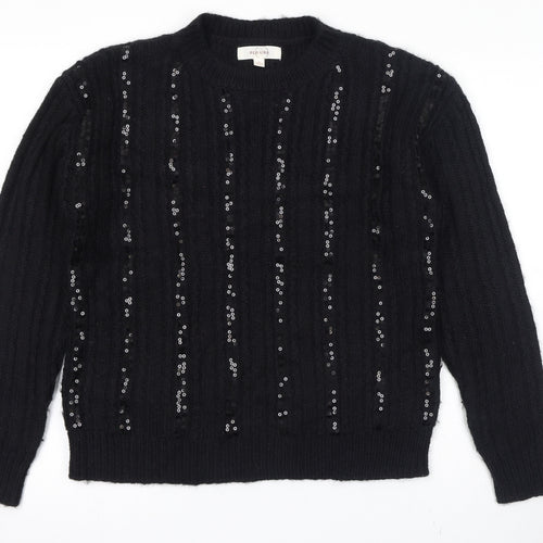 Per Una Womens Black Round Neck Striped Acrylic Pullover Jumper Size M