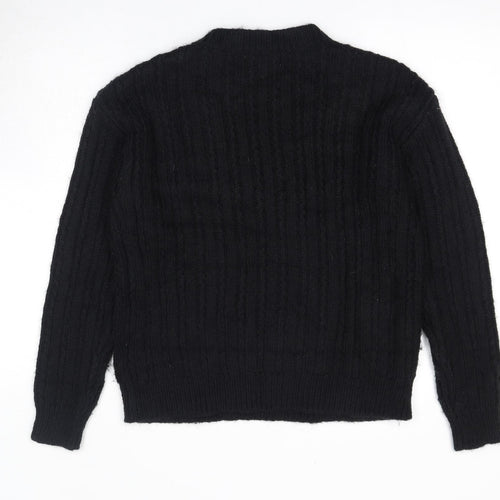 Per Una Womens Black Round Neck Striped Acrylic Pullover Jumper Size M