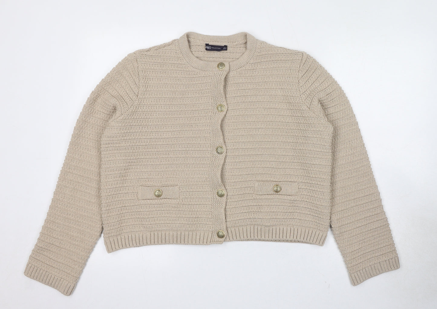 Marks and Spencer Womens Beige Round Neck Polyester Cardigan Jumper Size L