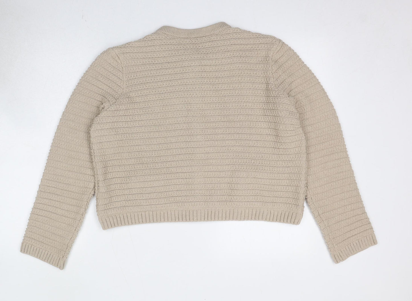 Marks and Spencer Womens Beige Round Neck Polyester Cardigan Jumper Size L