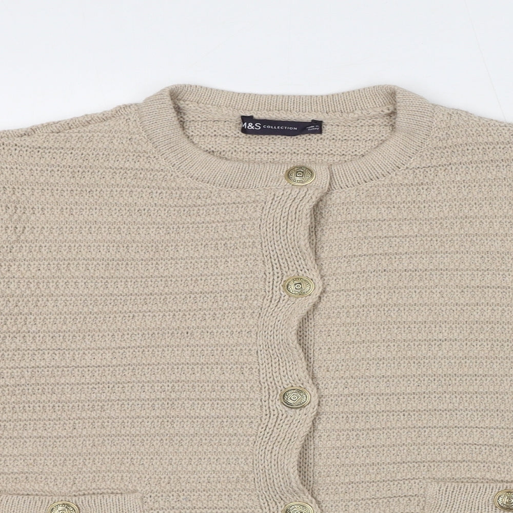 Marks and Spencer Womens Beige Round Neck Polyester Cardigan Jumper Size L