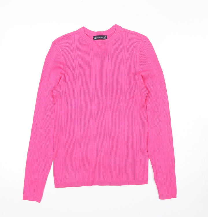 Marks and Spencer Womens Pink Viscose Basic Blouse Size 12 Crew Neck - Ribbed