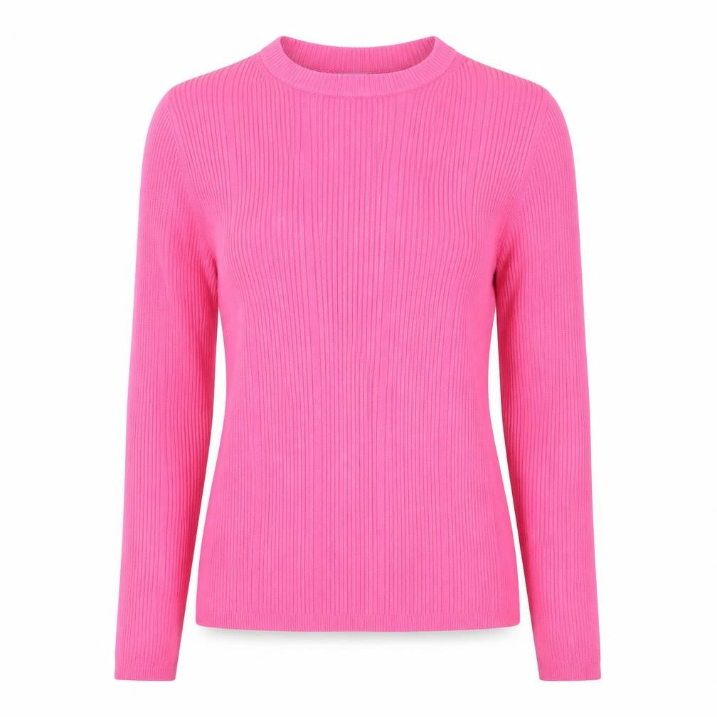 Front view of Marks & Spencer women’s pink viscose basic blouse, size UK 12, crew neck - ribbed