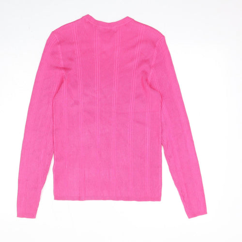 Marks and Spencer Womens Pink Viscose Basic Blouse Size 12 Crew Neck - Ribbed