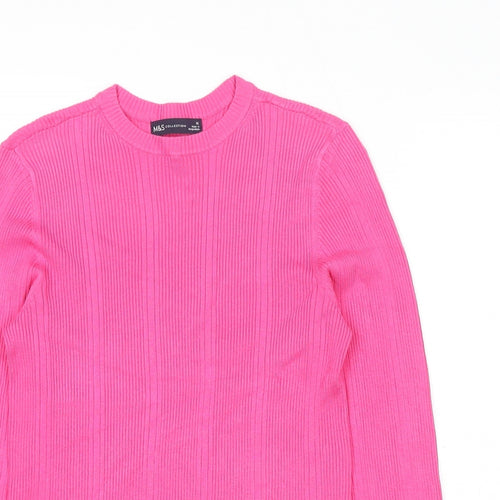 Marks and Spencer Womens Pink Viscose Basic Blouse Size 12 Crew Neck - Ribbed