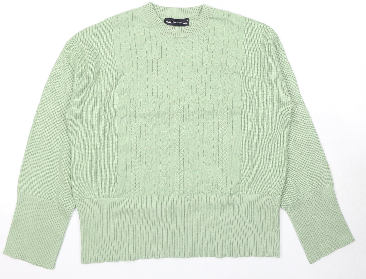 Marks and Spencer Womens Green Round Neck Viscose Pullover Jumper Size S
