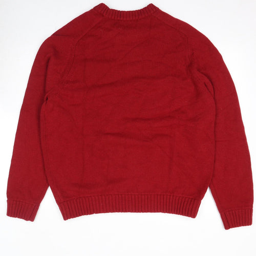 Marks and Spencer Mens Red Round Neck Polyamide Pullover Jumper Size XL Long Sleeve
