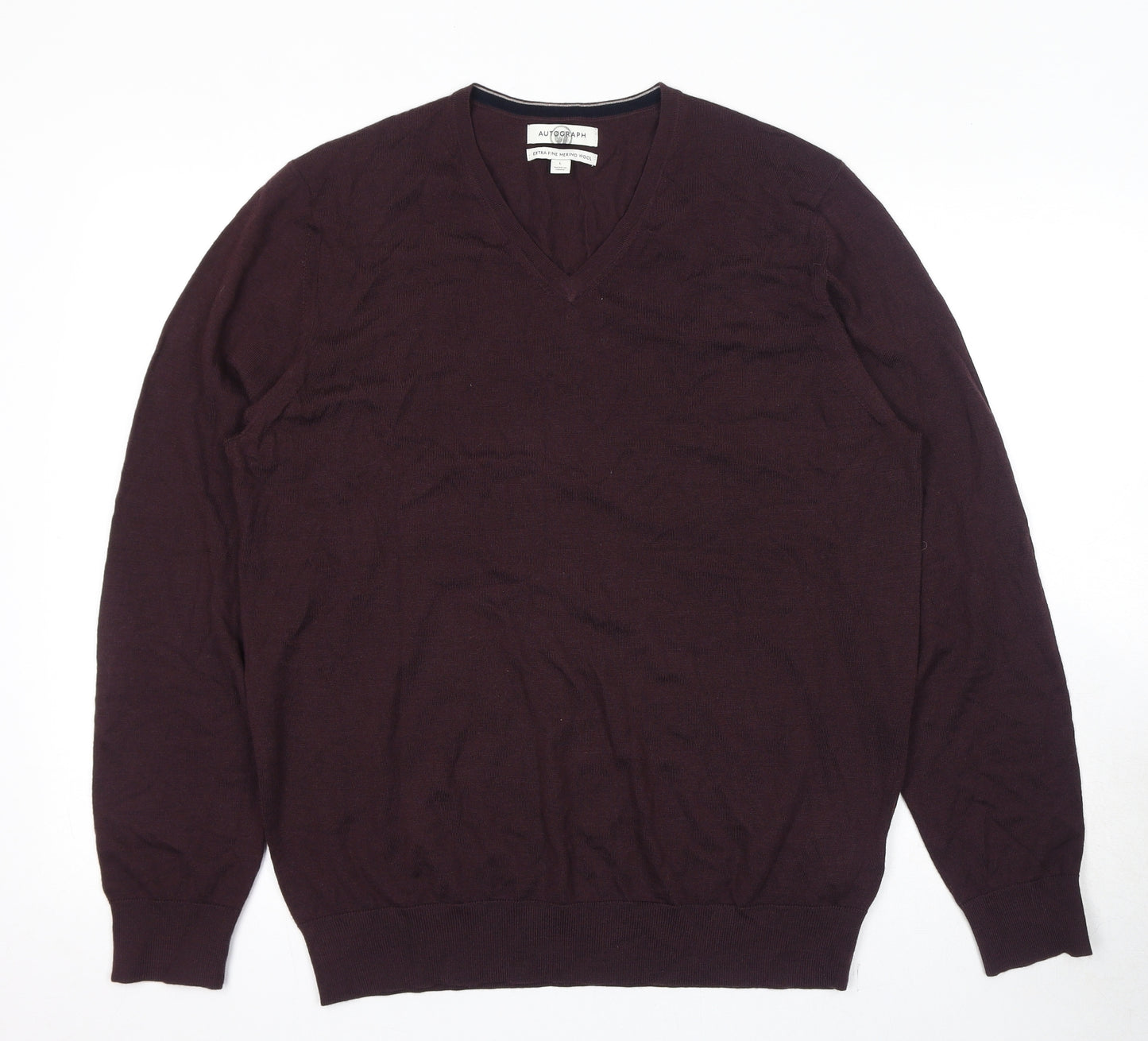 Autograph Womens Red V-Neck Wool Pullover Jumper Size L