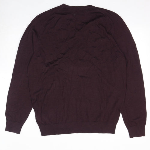 Autograph Womens Red V-Neck Wool Pullover Jumper Size L