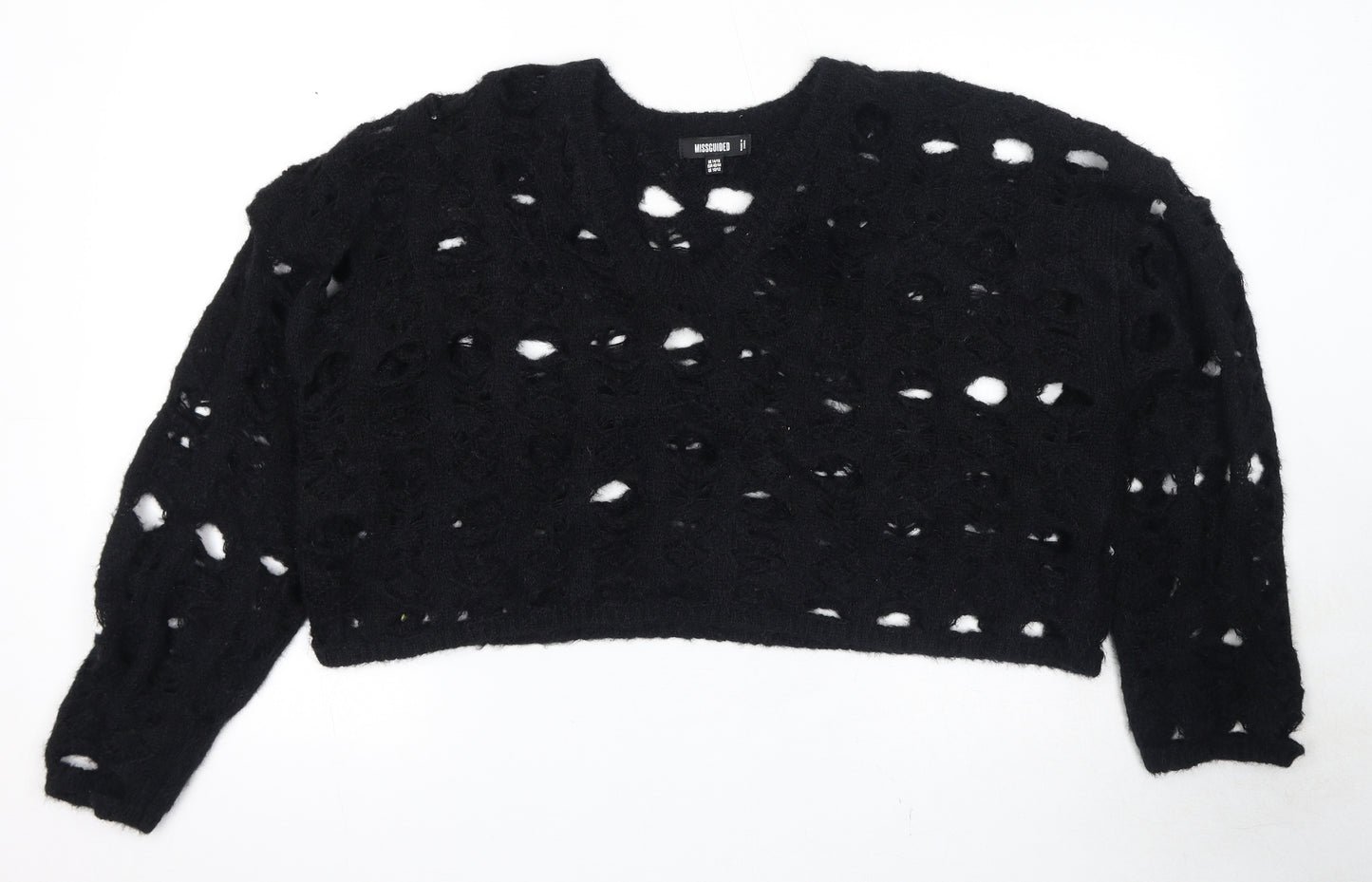 Missguided Womens Black Round Neck Acrylic Pullover Jumper Size 14 - Size 14-16