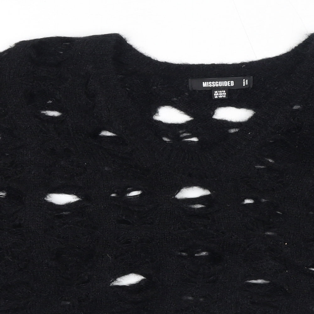 Missguided Womens Black Round Neck Acrylic Pullover Jumper Size 14 - Size 14-16