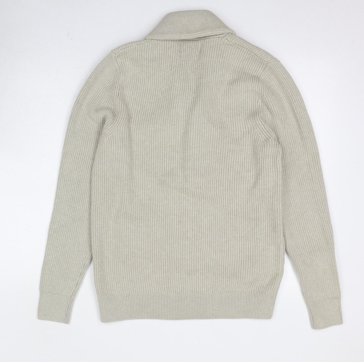 Marks and Spencer Mens Beige Collared Polyester Cardigan Jumper Size M Long Sleeve