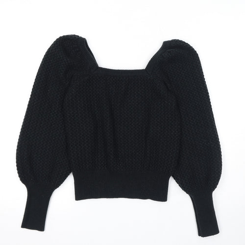 Dorothy Perkins Womens Black Square Neck Acrylic Pullover Jumper Size 10