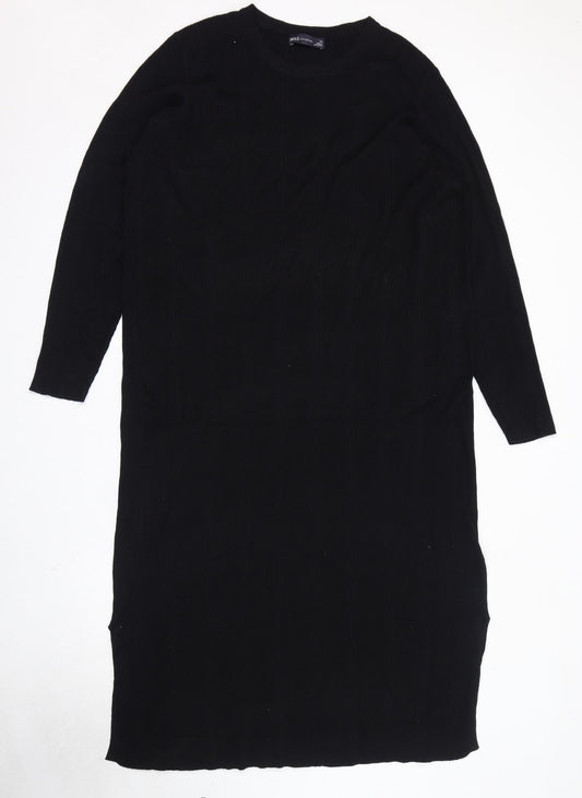 Marks and Spencer Womens Black Viscose Jumper Dress Size 24 Round Neck Pullover