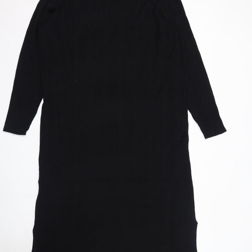 Marks and Spencer Womens Black Viscose Jumper Dress Size 24 Round Neck Pullover