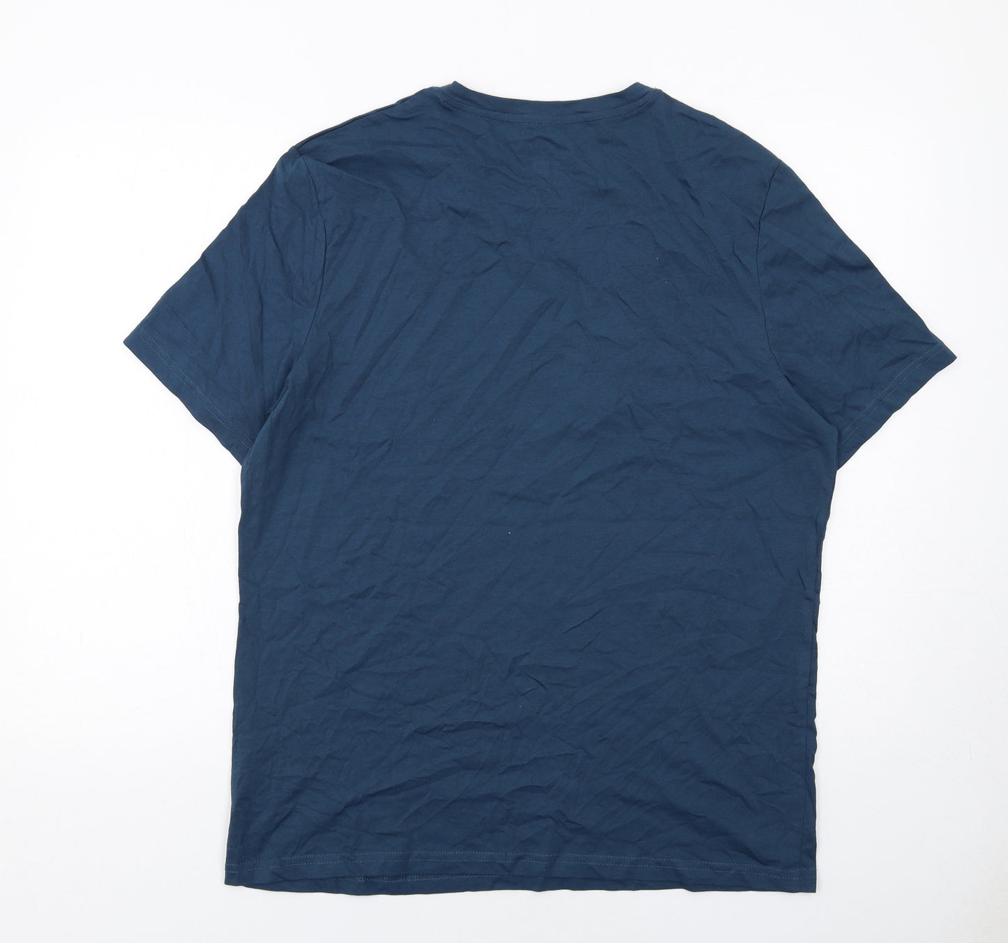 Marks and Spencer Mens Blue Cotton T-Shirt Size L Round Neck - Bicycle