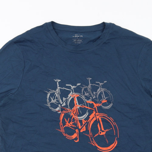 Marks and Spencer Mens Blue Cotton T-Shirt Size L Round Neck - Bicycle