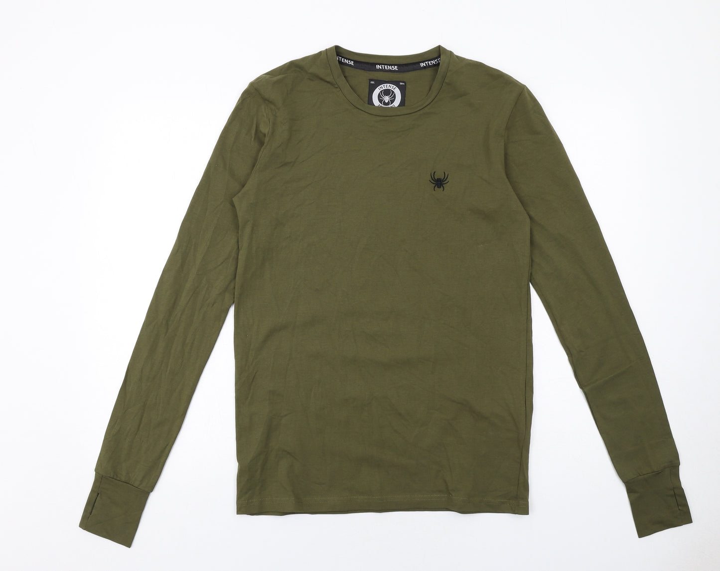 Intense Mens Green Cotton T-Shirt Size S Round Neck