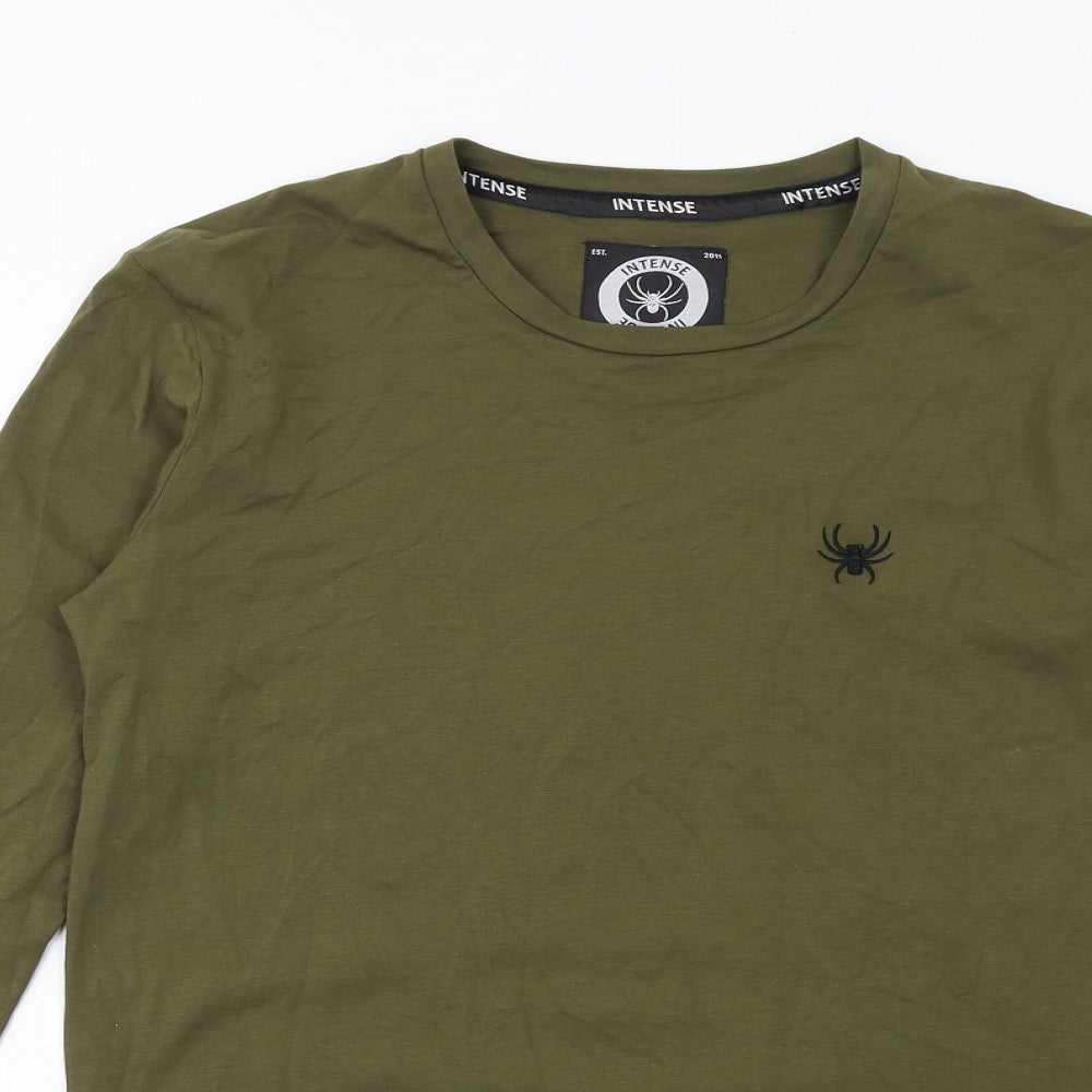 Intense Mens Green Cotton T-Shirt Size S Round Neck