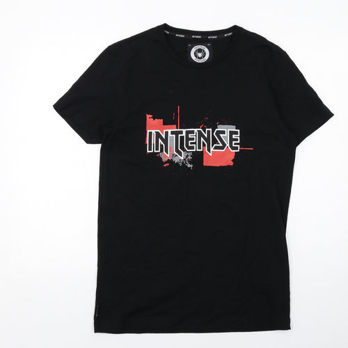 Intense Mens Black Cotton T-Shirt Size M Round Neck