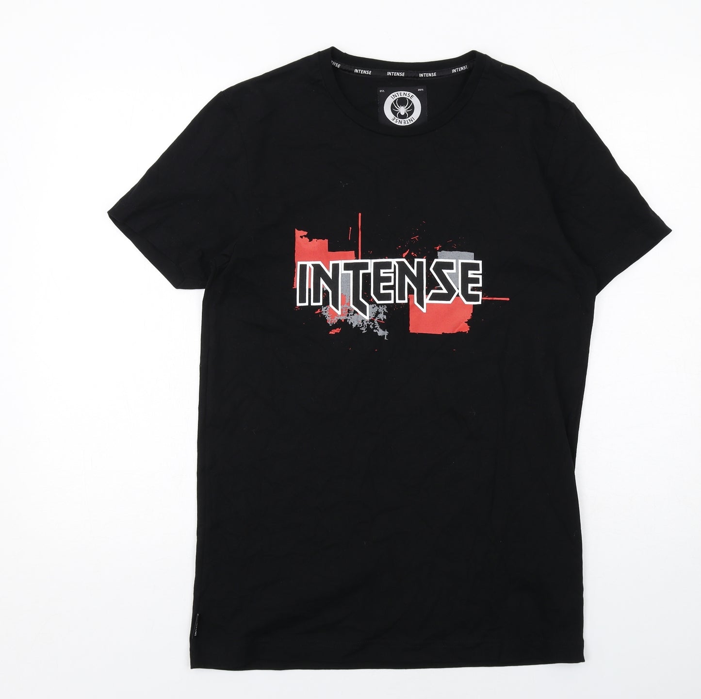 Intense Mens Black Cotton T-Shirt Size M Round Neck