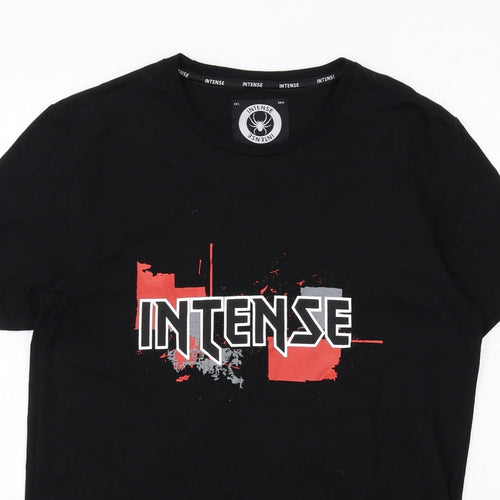 Intense Mens Black Cotton T-Shirt Size M Round Neck