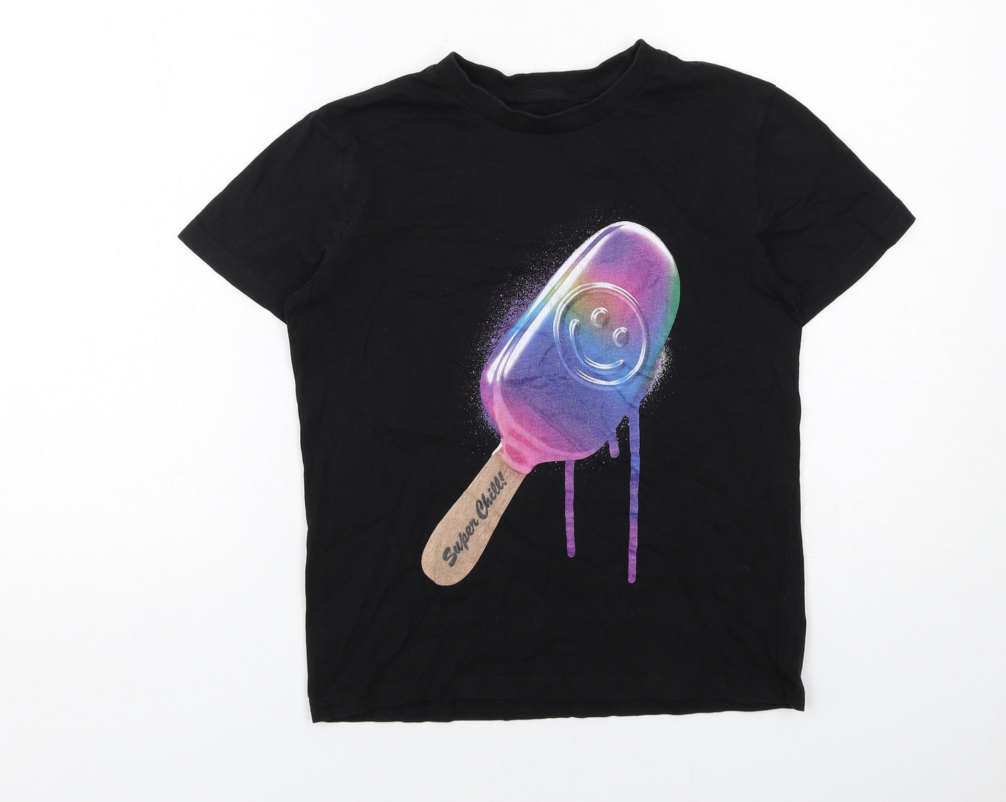 NEXT Boys Black Cotton Basic T-Shirt Size 10 Years Round Neck Pullover - Super Chill! Ice Lolly
