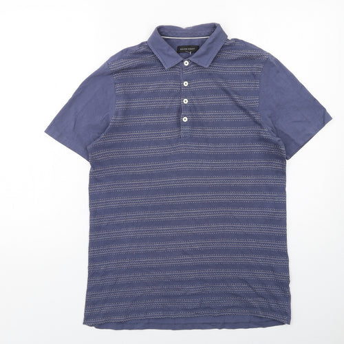 Silver Eight Mens Blue Striped Cotton Polo Size S Collared Button
