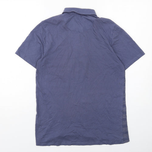 Silver Eight Mens Blue Striped Cotton Polo Size S Collared Button