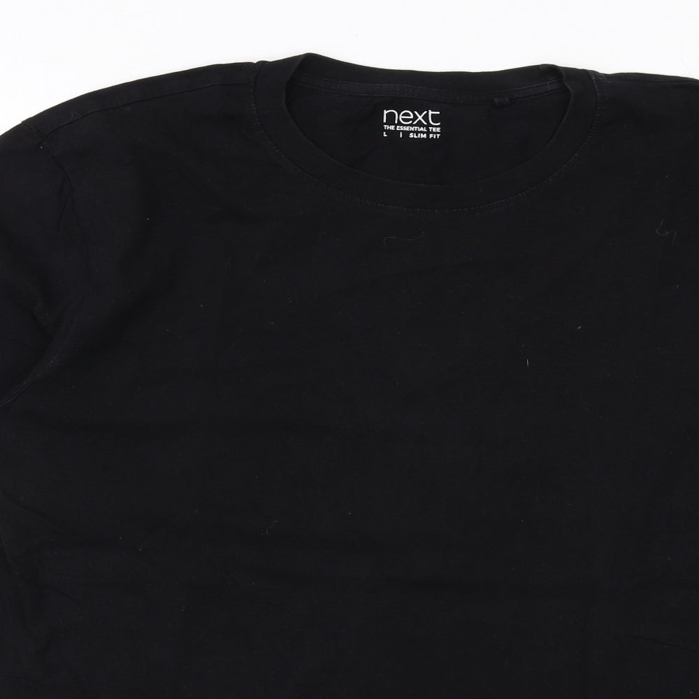 NEXT Mens Black Cotton T-Shirt Size L Round Neck