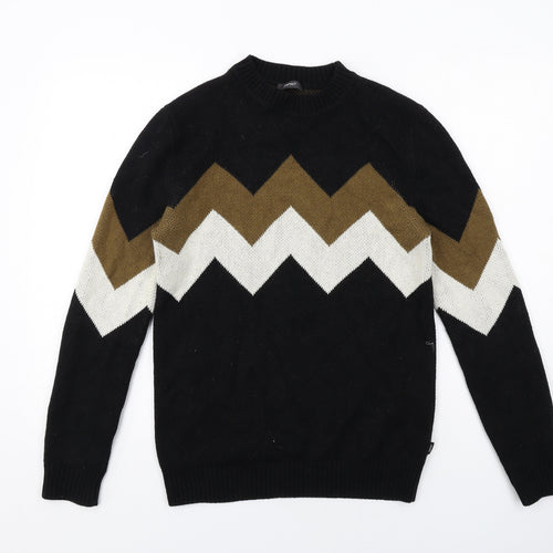 Esprit Womens Black Mock Neck Geometric Cotton Pullover Jumper Size XS