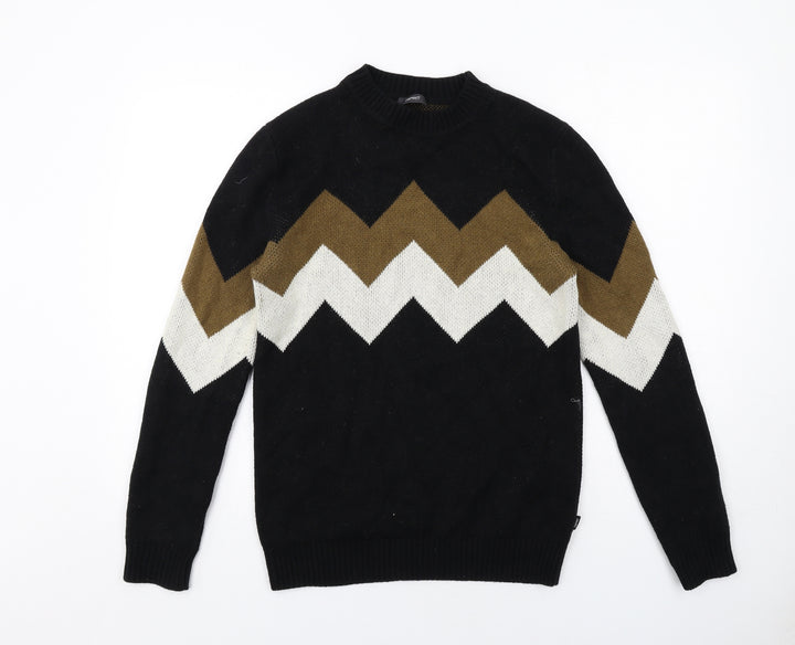 Esprit Womens Black Mock Neck Geometric Cotton Pullover Jumper Size XS