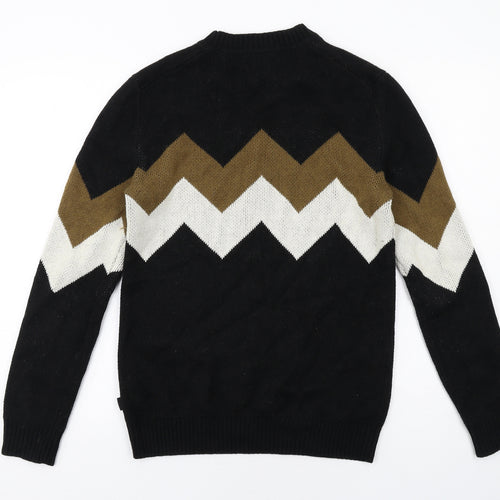 Esprit Womens Black Mock Neck Geometric Cotton Pullover Jumper Size XS