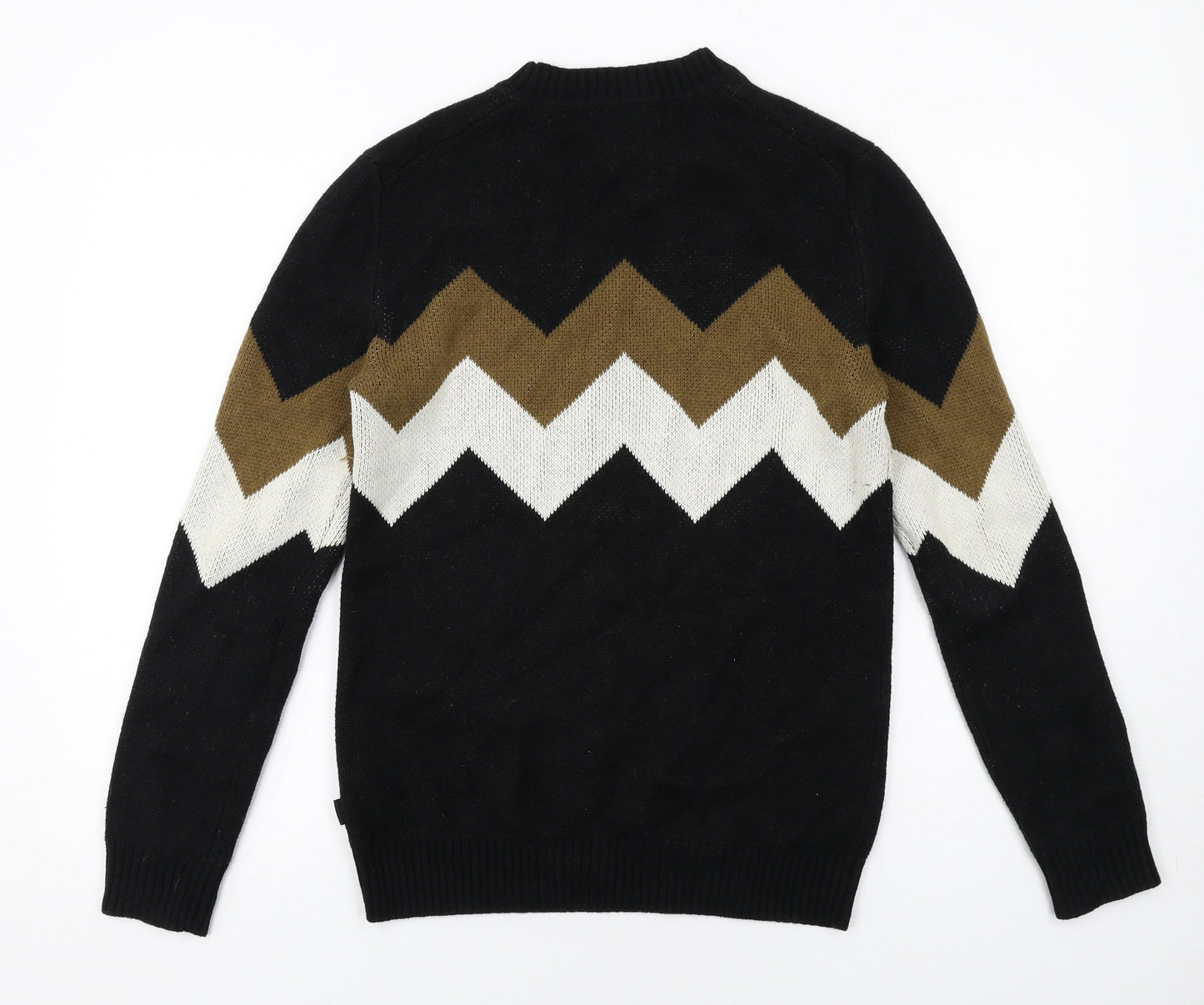 Esprit Womens Black Mock Neck Geometric Cotton Pullover Jumper Size XS