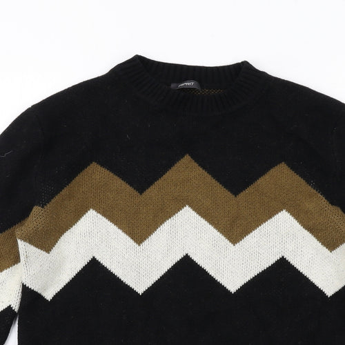 Esprit Womens Black Mock Neck Geometric Cotton Pullover Jumper Size XS