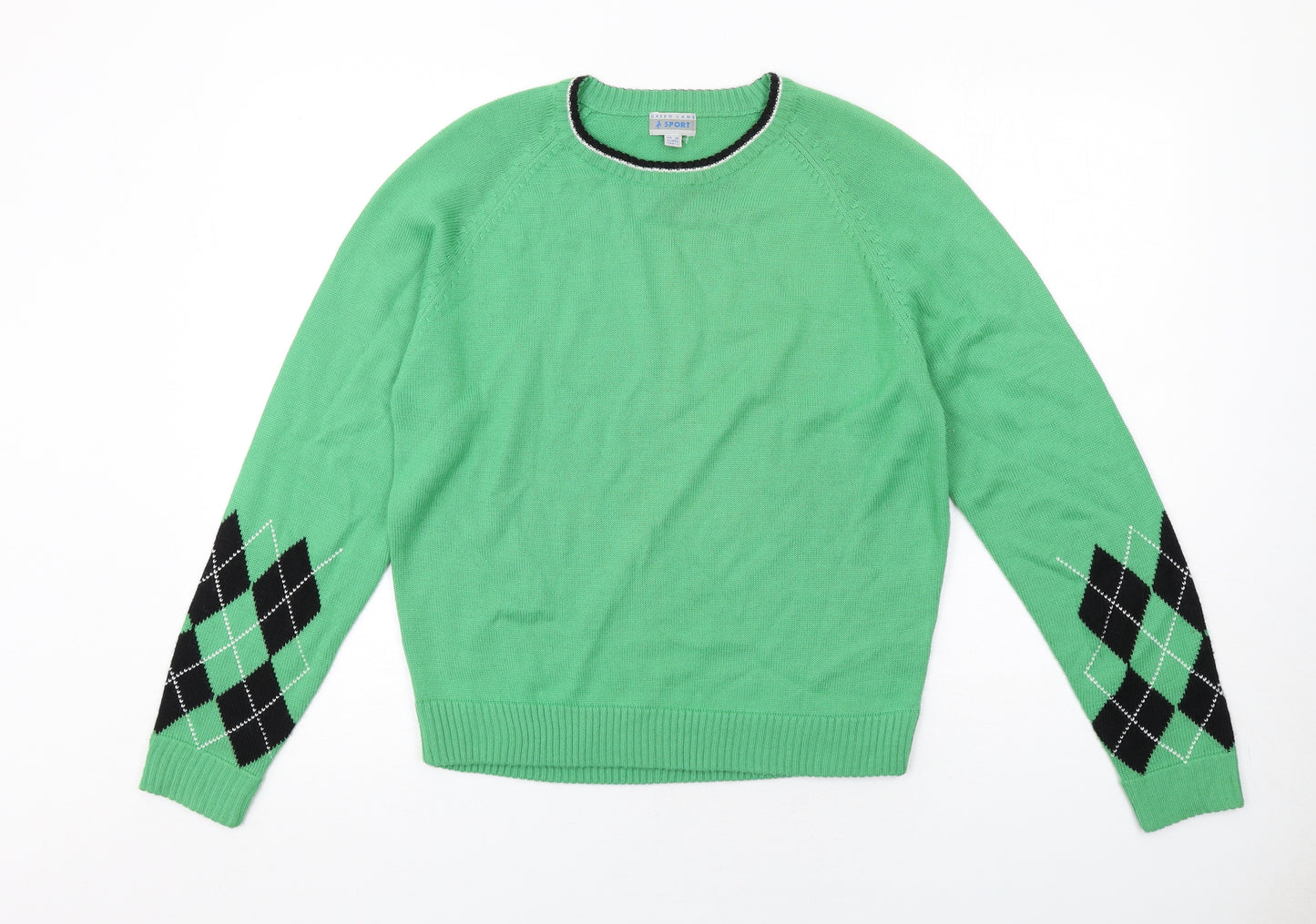 Green Lamb Womens Green Round Neck Acrylic Pullover Jumper Size 14